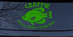 Crappie Fishing To Love Them is to Eat Them Car or Truck Window Decal Sticker (Lime)