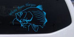 White Bass Slayer Fishing Car or Truck Window Decal Sticker (Blue)