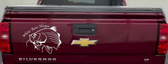 White Bass Slayer Fishing Car or Truck Window Decal Sticker (White)