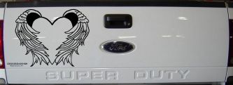 Heart With Angel Wings Christian Car or Truck Window Decal Sticker (Black)
