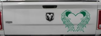 Heart With Angel Wings Christian Car or Truck Window Decal Sticker (Dark Green)