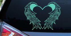 Heart With Angel Wings Christian Car or Truck Window Decal Sticker (Mint)