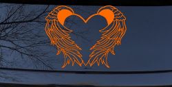 Heart With Angel Wings Christian Car or Truck Window Decal Sticker (Orange)