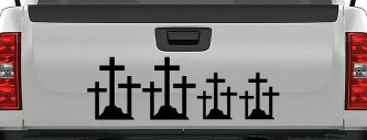 Christian 3 Crosses Stick Family Car or Truck Window Decal Sticker (Black)