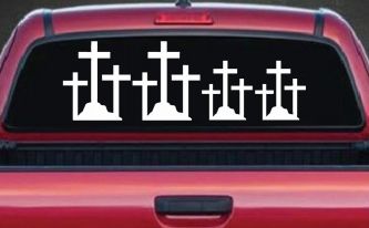Christian 3 Crosses Stick Family Car or Truck Window Decal Sticker
