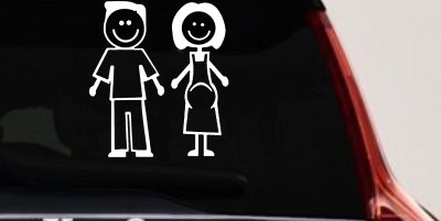 Expecting Family Stick Figure Car Decal - Window Vinyl Sticker