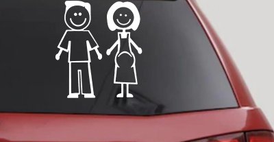 Expecting Family Stick Figure Car Decal - Window Vinyl Sticker