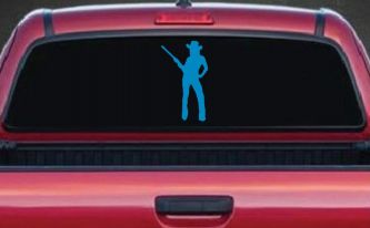 Cowgirl With Gun Western Ranch Car or Truck Window Decal Sticker (Blue)