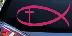 Christian Fish Christian Car or Truck Window Decal Sticker (Hot Pink)