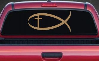 Christian Fish Decal for Car or Truck Window Vinyl Sticker (Light Brown)
