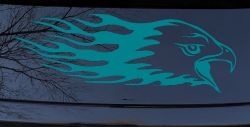 Flaming Eagle Head Military Car or Truck Window Decal Sticker (Turquoise Blue)