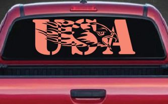 Flaming Eagle Head USA Military Car or Truck Window Decal Sticker (Coral)