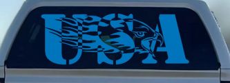 Flaming Eagle Head USA Military Car or Truck Window Decal Sticker (Sky Blue)