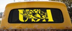 Flaming Eagle Head USA Military Car or Truck Window Decal Sticker (Yellow)