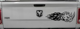 Flaming Rhino Head Car or Truck Window Decal Sticker (Black)