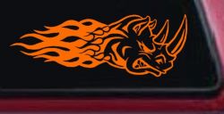 Flaming Rhino Head Decal for Car Truck Window Vinyl Sticker (Orange)