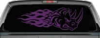 Flaming Rhino Head Car or Truck Window Decal Sticker (Violet)