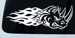 Flaming Rhino Head Car or Truck Window Decal Sticker