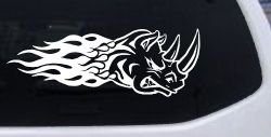 Flaming Rhino Head Car or Truck Window Decal Sticker