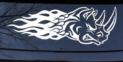 Flaming Rhino Head Car or Truck Window Decal Sticker