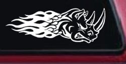 Flaming Rhino Head Car or Truck Window Decal Sticker