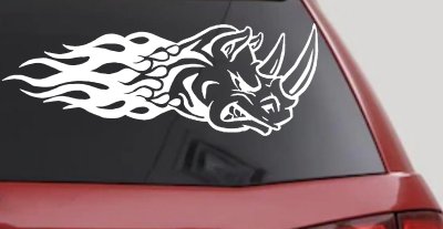 Flaming Rhino Head Decal for Car Truck Window Vinyl Sticker