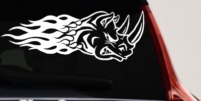 Flaming Rhino Head Decal for Car Truck Window Vinyl Sticker