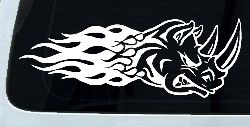 Flaming Rhino Head Car or Truck Window Decal Sticker