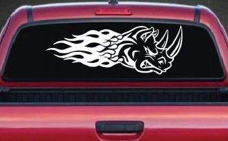 Flaming Rhino Head Car or Truck Window Decal Sticker