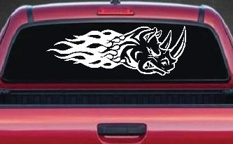 Flaming Rhino Head Car or Truck Window Decal Sticker