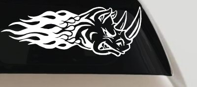 Flaming Rhino Head Decal for Car Truck Window Vinyl Sticker