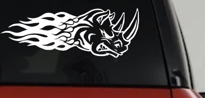 Flaming Rhino Head Decal for Car Truck Window Vinyl Sticker