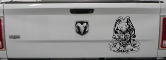 Mean Joker with Banner Biker Car or Truck Window Decal Sticker (Black)