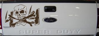 Skull and Cross Bones 4X4 Off Road Car or Truck Window Decal Sticker (Brown)