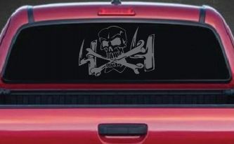 Skull Cross Bones 4X4 Off Road Decal Truck Car Window Sticker (Silver)