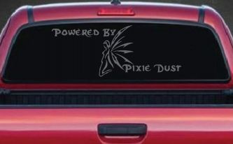 Powered By Pixie Dust Car or Truck Window Decal Sticker (Silver)