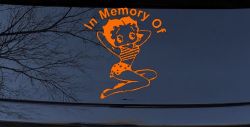 In Memory Of Betty Boop Biker Car or Truck Window Decal Sticker (Orange)