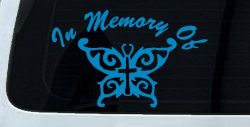 In Memory Of Cross Butterfly Butterflies Car or Truck Window Decal Sticker (Blue)