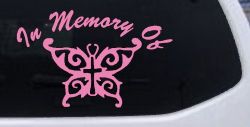 In Memory Of Cross Butterfly Butterflies Car or Truck Window Decal Sticker (Pink)