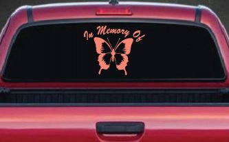 In Memory Butterfly Decal Car Truck Window Vinyl Sticker (Coral)