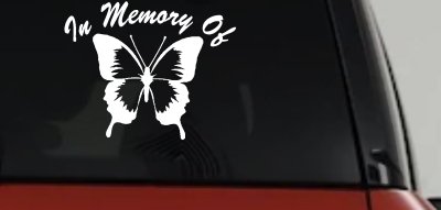 In Memory Butterfly Decal Car Truck Window Vinyl Sticker (White)