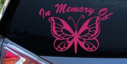 In Memory Butterfly Decal Car Truck Window Sticker Vinyl Remembrance Art (Hot Pink)