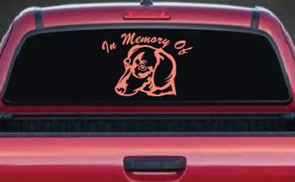 In Memory Of Dotson Dog Car or Truck Window Decal Sticker (Coral)