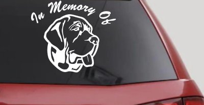In Memory Of Mastiff Dog Car or Truck Vinyl Window Decal Sticker