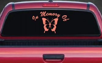 In Memory Of Butterfly Car or Truck Window Decal Sticker (Coral)