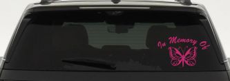 In Memory Of Butterfly Car or Truck Vinyl Window Decal Sticker (Hot Pink)