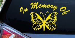 In Memory Of Butterfly Car or Truck Vinyl Window Decal Sticker (Yellow)