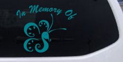 In Memory Of Butterfly Butterflies Car or Truck Window Decal Sticker (Turquoise Blue)