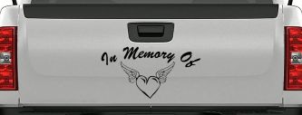 In Memory Of Heart With Wings Christian Car or Truck Window Decal Sticker (Black)