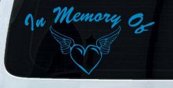 In Memory Of Heart With Wings Christian Car or Truck Window Decal Sticker (Blue)